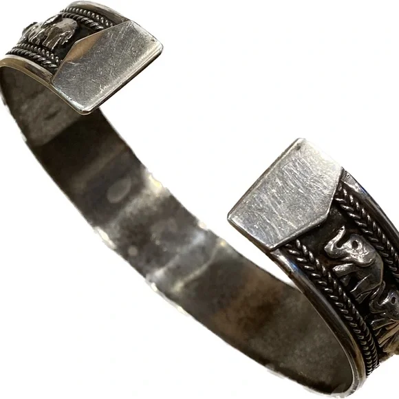 Vintage Sterling 925 elephant pave cuff bracelet Bali 80s good luck trunks up - Picture 6 of 10